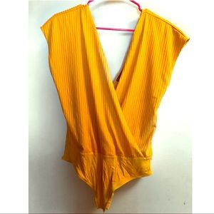 Mustard Deep V Cut Bodysuit